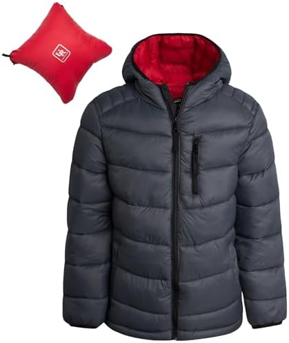 URBAN REPUBLIC Boys Puffer Jacket - Packable Warm Insulated Hooded Boys Winter Coat with Pockets Sizes 4-20