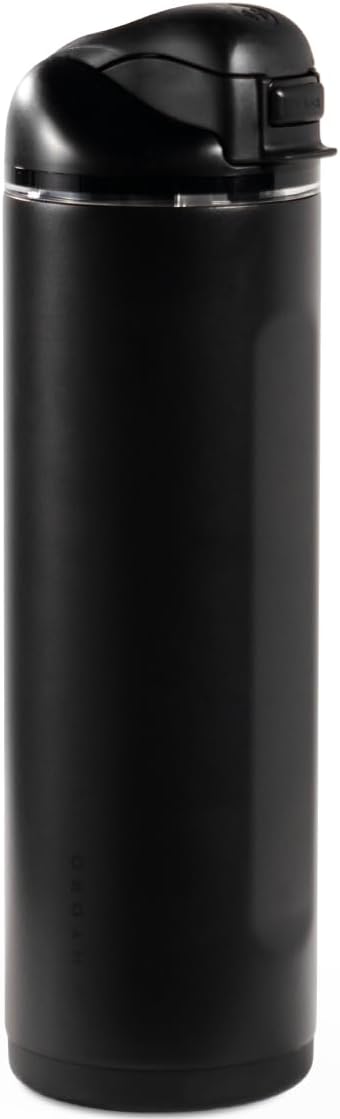 HydroJug Ease2o Water Bottle with Straw & Chug Lid, Stainless Steel, Vented Cap to Help Reduce Pressure, Water-Level Window, Cup Holder Friendly, Non-Slip Base 24oz, Black
