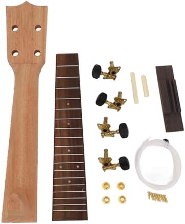 Concert Ukulele Neck Kit, Rosewood Fingerboard String Knobs Bridge, 23 Inch Ukulele Neck Set, for Practice Performance DIY Projects Musicians Beginners