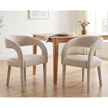 ROCITY Beige Fabric Dining Chairs Set of 2 Modern Barrel Dining Room Chairs Linen Upholstered Side Chairs for Kitchen/Dining Room/Living Room
