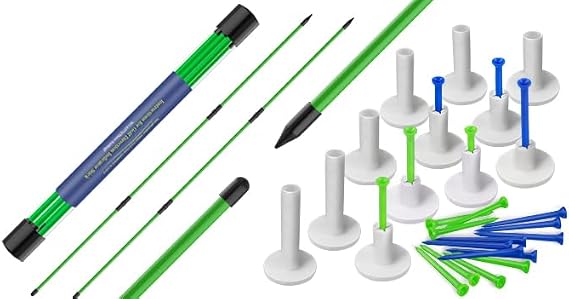 Seticek Golf Alignment Sticks 2 Pack and 32pc Rubber tees & Plastic Tees