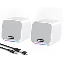 Uakinat Computer Speakers for Desktop PC, USB Powered 3.5mm Aux Speaker for PC, Laptop, Tablet, Phone, Plug and Play with Volume Control, White