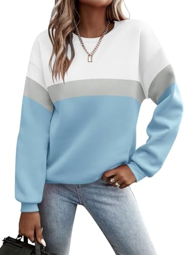 TICTICMIMI Womens Long Sleeve Tops Casual Color BlockSolid Cute Crewneck Sweatshirts Pullover Fall Shirts
