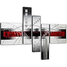 Wieco Art Stretched and Framed 100% Hand-Painted Modern Canvas Wall Art Decor Perfect White Lines Home Decoration Abstract Oil Paintings on Canvas 5pcs/Set