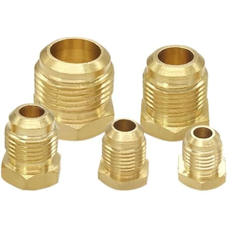 Hooshing 5PCS Brass Flare Fitting SAE 45 Degree Flare Plug Seal Assortment Kits 14 516 38 12 58 Tube OD