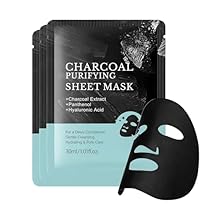 Charcoal Purifying Sheet Mask, Deep Purifying Black O2 Bubble Mask, Pore Purifying, Boosting Moisture, Rejuvenating Clarity Charcoal Collagen Essence Facial Mask with Salicylic Acid (3 Pack)