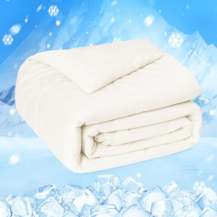 HOMFINE Cooling Comforter for Hot Sleepers - Both Sides Q-Max>0.45 Arc-Chill Cooling Fiber for All-Season, Breathable Soft Keep Cool Summer Blanket for Bed Couch Sofa, Beige, Twin