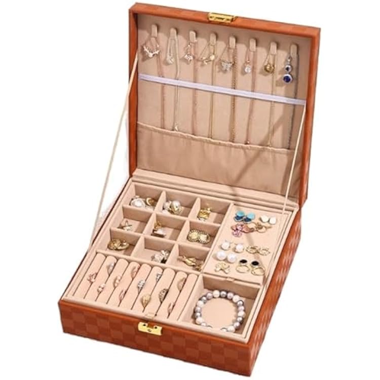 Jewelry Storage Box Display, Leather, Jewellery Holder, Portable, Jewelry Case Organizer, for Stud Earrings, Rings, Necklaces, Bracelets,C