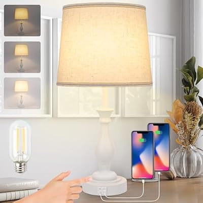 Farmhouse Table Lamp with Pull Chain Switch Control 3-Way Dimmable Table Lamp, Modern Nightstand Lamp Bedside Desk Lamp with Fabric Shade for Living Room Bedroom Hotel (Pack 1-Folding lampshade)