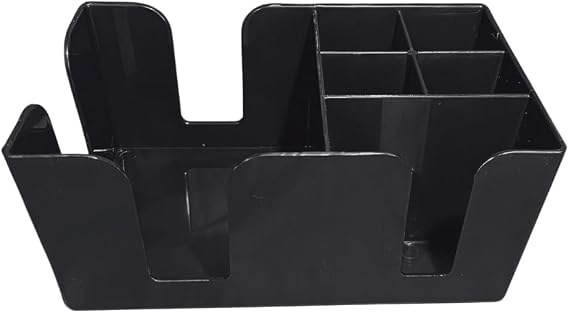 Rattleware 6-Compartment Bar Caddy Organizer Durable Black Plastic Napkin Holder and Straw Organizer for Bar Tools Coffee Bar Accessories Restaurant Home Bar Cart Storage