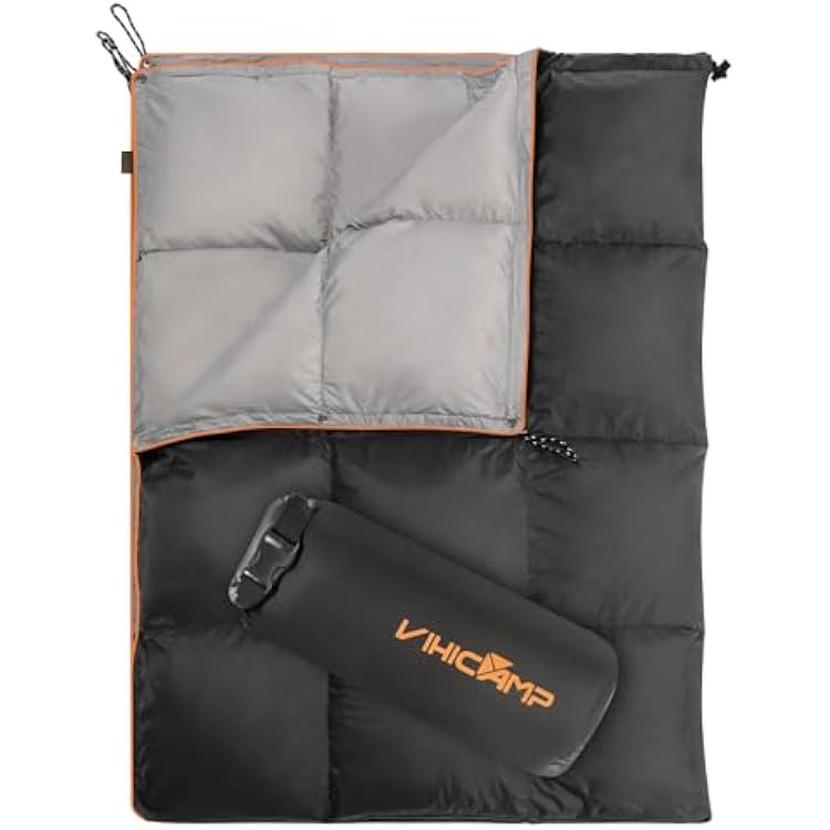 Down Camping Blanket - Lightweight Packable Outdoor Blanket, Water Resistant Camping Quilt for Hiking, Travel, Hammock, Warm and Compact Backpacking Quilt with Stuff Sack for Cold Weather