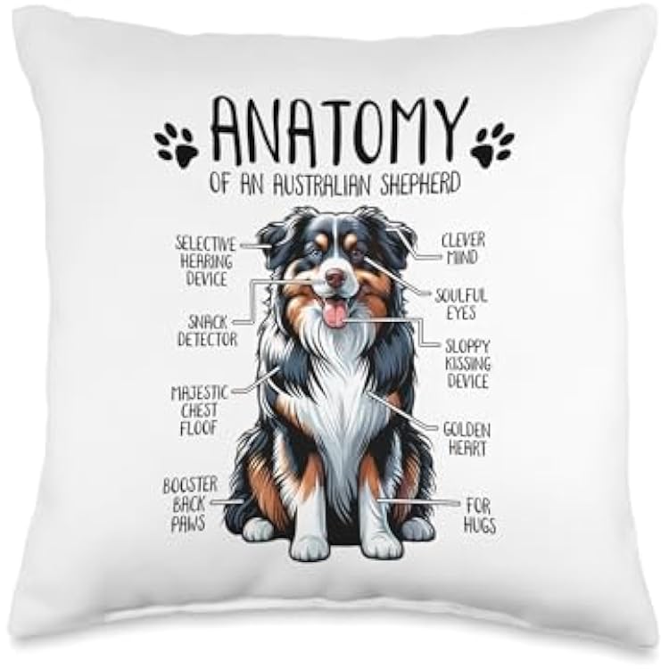 Funny Australian Shepherd Clothing & Co. Funny Anatomy Australian Shepherd Dog Lover Aussie Owner Throw Pillow, 16x16, Multicolor
