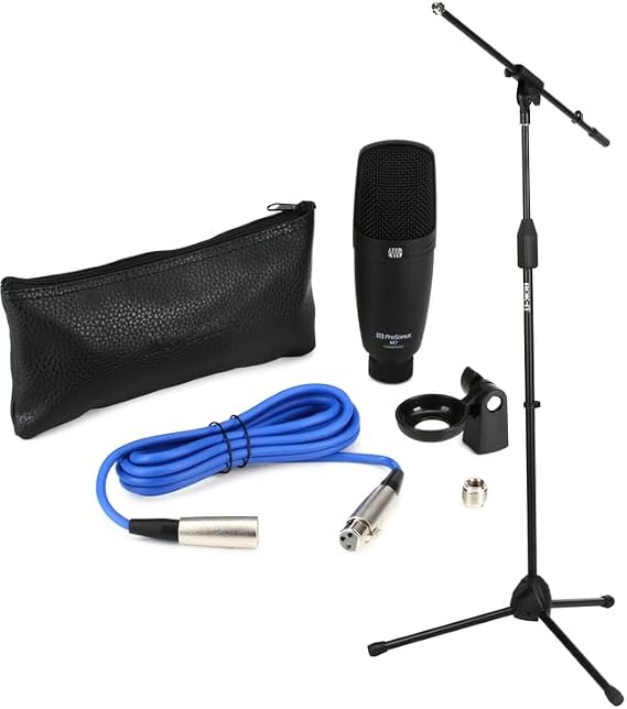 PreSonus M7 Large-Diaphragm Condenser Microphone Bundle with Adjustable Stand, XLR Cable, and Carrying Bag Studio Recording Mic for Vocals, Instruments, Podcasts, and Voiceovers