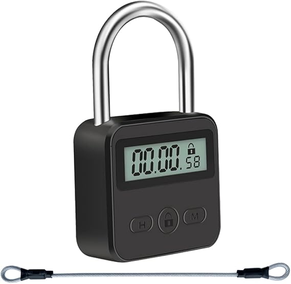 Metal Timer Lock, LCD Display Multi-Function Electronic Time, 99 Hours Max Timing, USB Rechargeable Timer Padlock (Black)