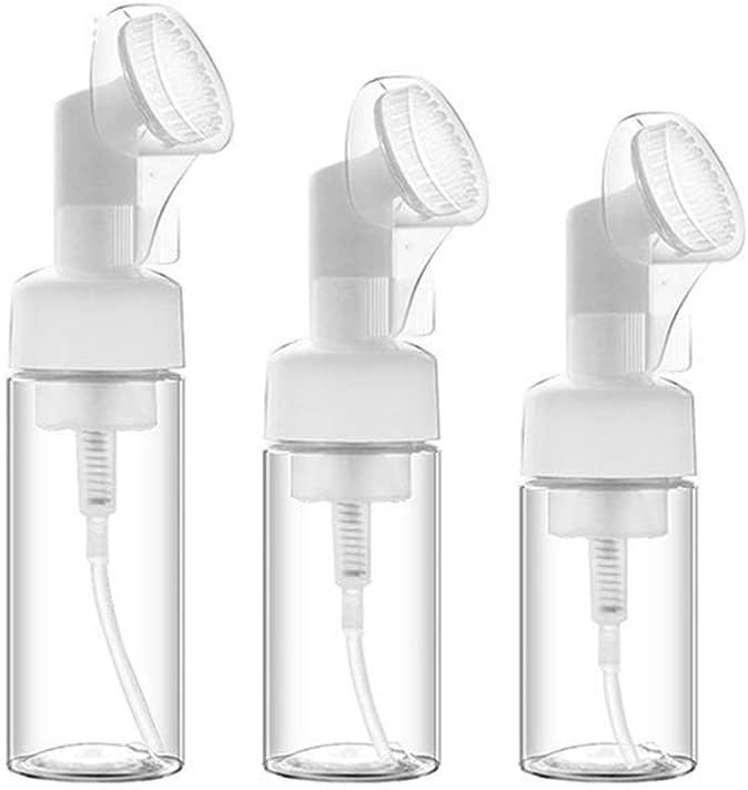 Quluxe Empty Facial Cleanser Foaming Bottle with Gel Silicone Head Wash Brush, 100120150ml Foaming Soap Pump Dispenser Pack of 3