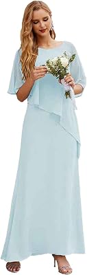 Womens Chiffon Mother of The Bride Dresses Scoop Neck Ankle Length Formal Cocktail Prom Dress