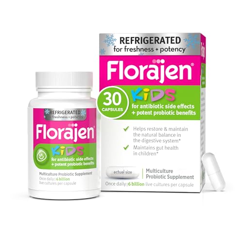 Florajen Kids Probiotic - Daily Gut & Immune Support for Children 6 Months - Constipation, Bloating, Digestive Relief - Refrigerated for Freshness & Potency - 30 Capsules