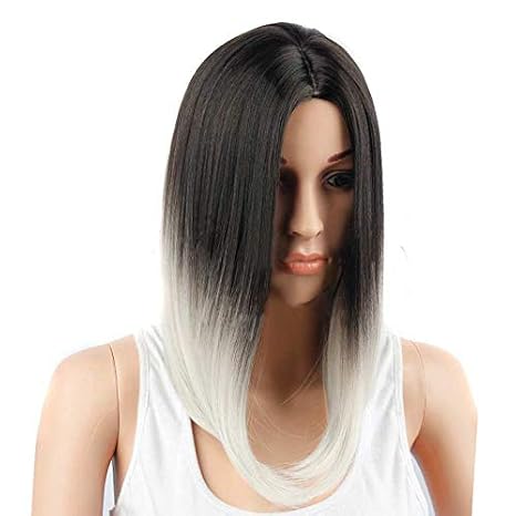 Bob Wig Short Straight Hair Wigs for Women Shoulder Ombre Wig 2 Tones Granny Gray