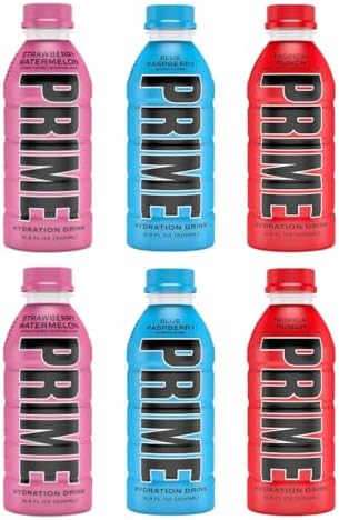 Prime Sports Drink Variety Pack - Energy Drink, Electrolyte Beverage - Tropical Punch, Blue Raspberry & Strawberry Watermelon - 16.9 Fl Oz 6 Pack