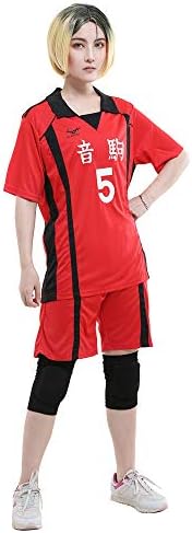 miccostumes Haikyuu Nekoma High Kozume Kenma Cosplay Costume Volleyball Uniform Jersey with Knee Pads Small Red