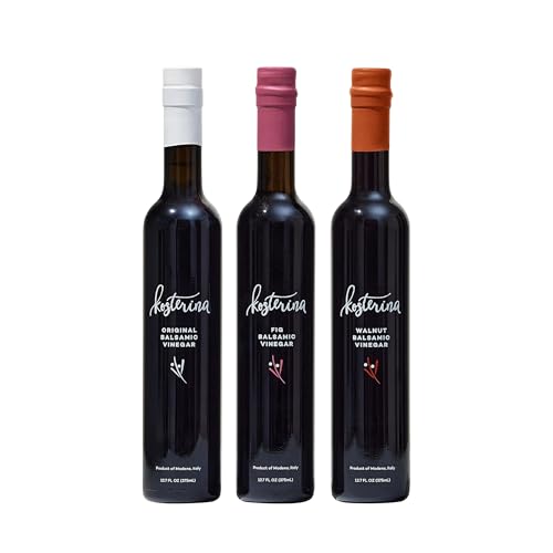 Kosterina Signature Balsamic Vinegar Trio | Original, Fig & Walnut Balsamic Flavor | Authentic Mediterranean Flavors, Made from Lambrusco & Trebbiano Grapes | 12.7oz 375ml, 3 Pack