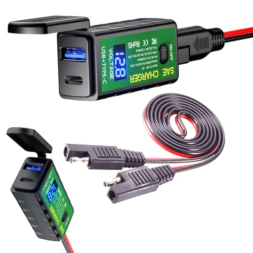 Motorcycle Phone USB Charger for Yamaha Super Tenere 2013-2024, SAE to USB Adapter Type C and Quick Charge USB 3.0 with Voltmeter, Internal Upgraded chip for Stable Output, Easy to Install