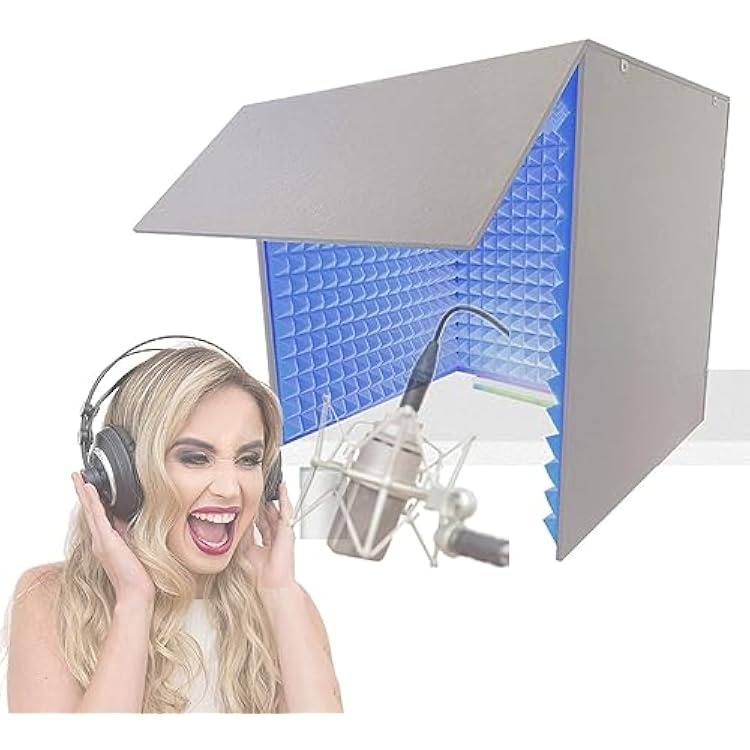 WORDFUN Microphone Isolation Booth Cube, Portable Sound Booth, Vocal Recording Booth, Home Studio Booth, Desktop Soundproof Cover, Suitable for Studio, Blog, Vocal Use