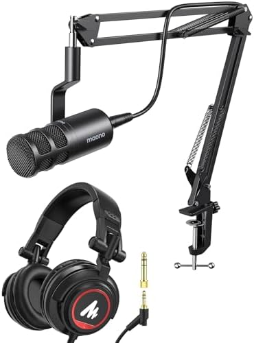 MAONO XLR Podcast Dynamic Microphone, Cardioid Studio Mic Works for Audio Interface, Audio Mixer for Vocal Recording Streaming Gaming, Voice Isolation Technology, Metal Mic with Headphones