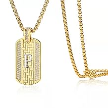 Initials P Pendant Necklace Men's Women's Capital Letter, 26 Alphabet Golden Shiny Cubic Zirconia Letter A Pendant, 22'' Square Chain Personalised Name Necklace Christmas Gifts for Women Men Husband