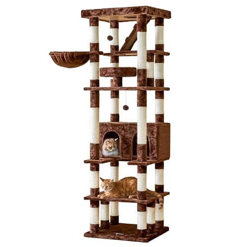 MWPO 74.8 inches Large Cat Tree with Sisal-Covered Scratching Posts & Condo, Tall Cat Tower Entertainment Playground Furniture for Cats & Kittens - Multiple Colors Brown