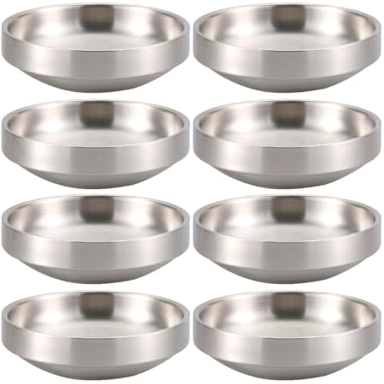 Ciieeo 8 Pcs Stainless Steel Korean Kimchi Dishes Seasoning Plates for Home Kitchen Serving Side Dish Bowls for Sauces Pickles Condiments 4.5 Inch