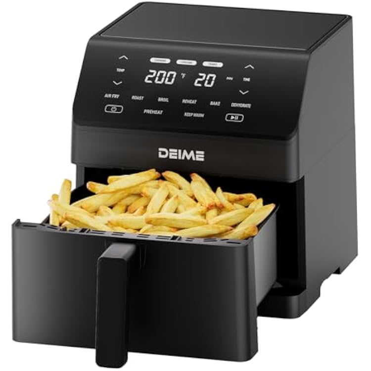DEIME Air Fryer 6.5 QT 12-in-1 Dual heating for 360 Crispy Meals Large Capacity Oven Air Fryers Healthy Cooker with Fast Cooking with Bake, Roast, Broil, Non-Stick Basket