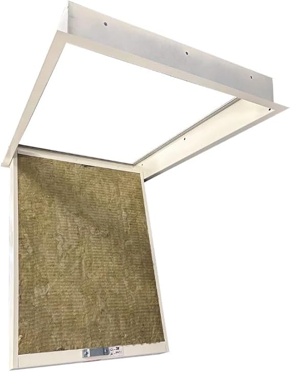 Insulated Fire Rated Loft Hatch with U-Value of 0.35 W/m2K. Metal Lightweight Hinged Loft Access Door, Drop Down Attic Opening Panel with Tee Key Included (535x745mm)