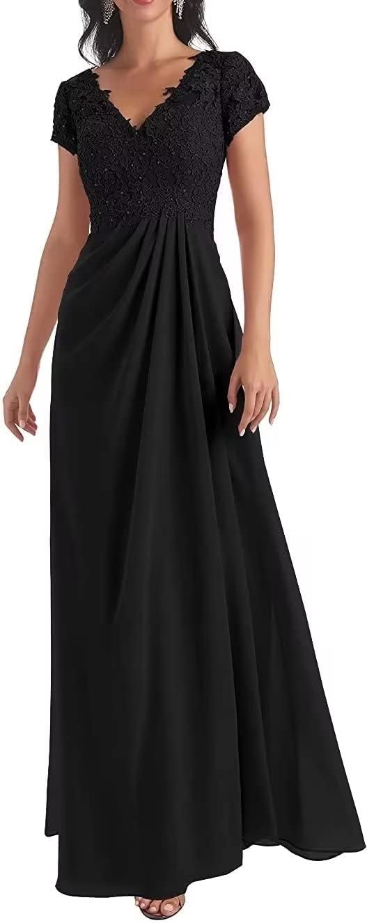 Mother of The Bride Dresses for Wedding Plus Size Half Sleeves Lace Chiffon V Neck Long Formal Gowns and Evening Dresses 2023