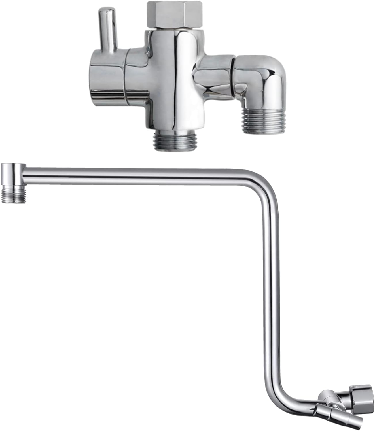 YDmeet 3-Way Shower Diverter Valve and 12“ Shower Extension Arm, All Metal, Polished Chrome