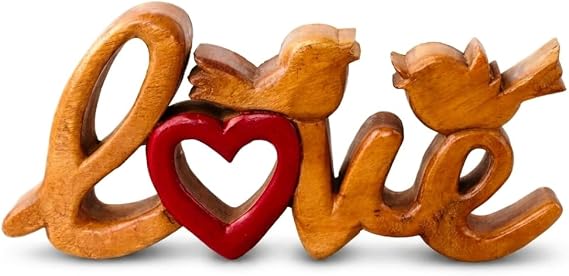 Decozen Wood Love Sculpture, Gift for Mom, Valentines Day Gifts, Mom Dad Wife Valentines Gift Table Decor for Living Room Fireplace, Bookshelf Shelf Decor Farmhouse Boho Tabletop Mantle Decor