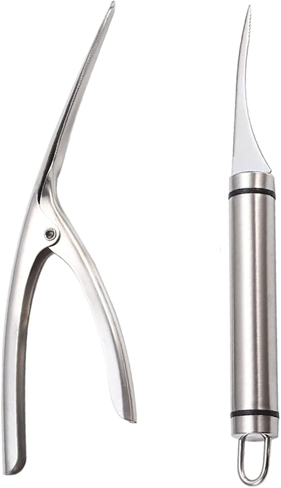 (2 Pack) Stainless Steel Shrimp Line Knife+ Shrimp Peeler, Shrimp line tool Easily Remove Fish Scales shrimp shells Feather for Kitchen Tools