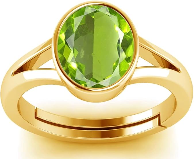 5.25 Ratti Certified Natural Peridot Gemstone 22k gold plated Panchdhatu Adjustable Ring/Anguthi Lab Approved