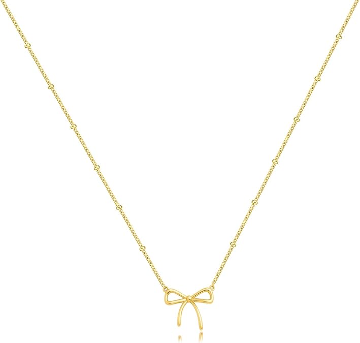 OGD Gold Necklace for Women, Bow Necklace 14K Layered Gold Necklace Dainty Bow Pendant Choker Necklace Trendy Bow Necklace Gold Chain Necklaces for Women Jewelry Gift