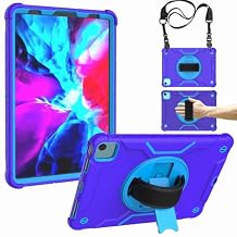 Kids Case for 10.9-inch iPad Air 5th/4th Generation (2022/2020)/iPad Pro 11-inch (2020/2018) with Built-in Screen Protector, 360 Rotating Stand, Hand Strap & Three Layer Cover (Violet + Blue)