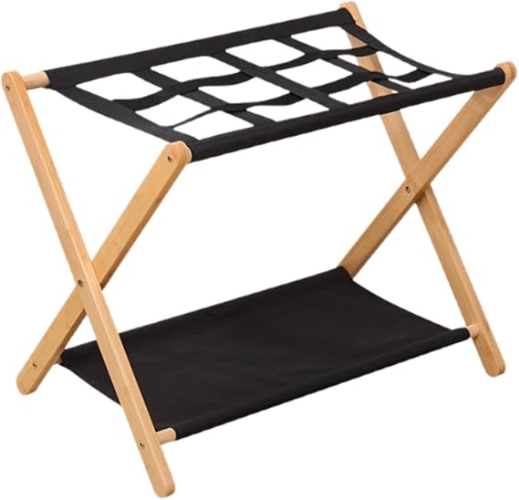 Luggage Rack Luggage Holder,Double Tier Floor Standing Bamboo Suitcase Stand with Shelf for Guest Room Home Travel , Wood color