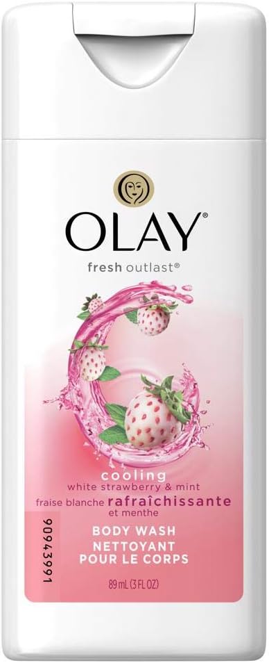 Olay Fresh Outlast Cooling White Strawberry & Mint Body Wash, Hydrating, 3 Fl Oz (89 Ml); Travel Size
