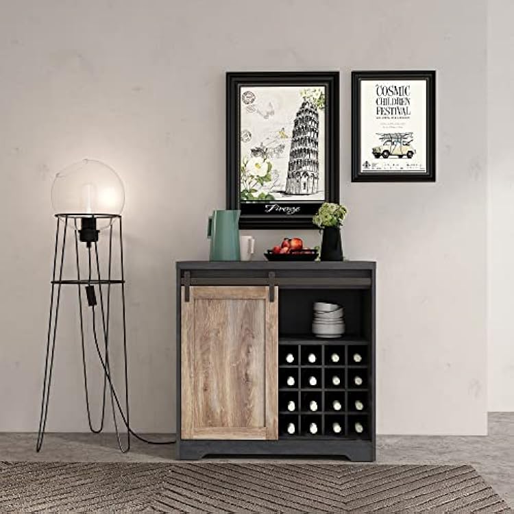 Holaki Farmhouse Sideboard and Buffet Cabinet with Wine Rack,Wine Bar Cabinet,Kitchen Hutch Storage Cabinet with Sliding Barn Door and Shelves,Coffee Bar Cabinet for Living,Dining Room,KitchenBlack
