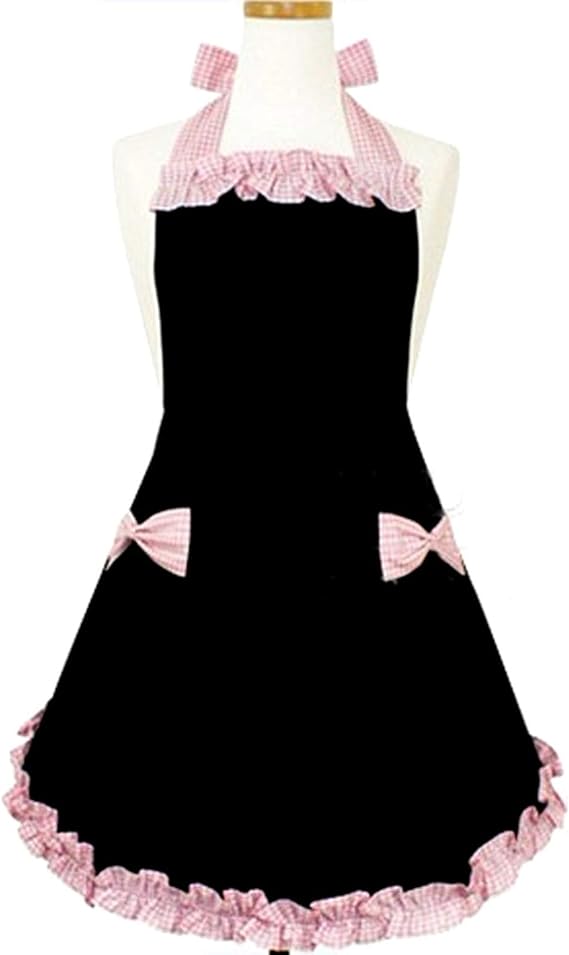 Hyzrz Cute Fashion Aprons for Women Girls Waitress Cooking Restaurant Kitchen Home Cooking Chef Bib Apron Dress Gift (Black)