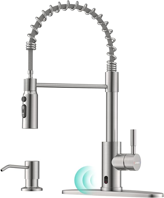 Touchless Spring Kitchen Sink Faucet with Pull Down Sprayer, Motion Sensor Touch on Faucets for Kitchen Sink, 360 Swivel Spout, Stainless Steel