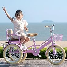 Double Seat Kids Tricycle with Rear Carrier - Adjustable Pedal Bike,Heavy-Duty Steel Frame with Anti-Slip Tires & Comfortable Seats - Stable Dual Rider Children's Bike with Safety Features,Pink