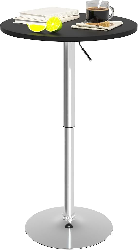 Adjustable Bar Table Cocktail Table Pub Drink Table, Hydraulic Small Round Dining Table High Top Table Drink Table With Metal Base, Wood Cake Table Bistro Table for Home Kitchen, 26.8-35.8 In Height