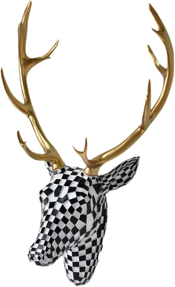 Dualoai Deer Head Wall Mount Ornament for Home, Resin Sculpture for Living Room And Office Animal Heads for Wall Art Hanging Sculptures Waterproof Wall Decor Ornament, Black White
