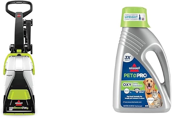 BISSELL Big Green Professional Carpet Cleaner with XL DirtLifter PowerBrush, 9-inch Long Reach Hose, 6-inch Tough Stain Tool + Bissell Professional Pet Carpet Cleaner Shampoo, 48 Ounce, Silver