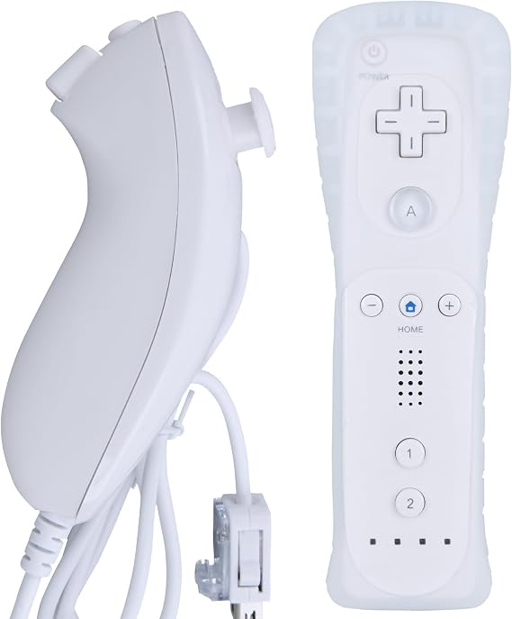 MOVHEIYL Replacement Remote Controller for Wii & Wii U, Built-in 2 in 1 Motion Plus with Silicon Case and Nunchuck (White)